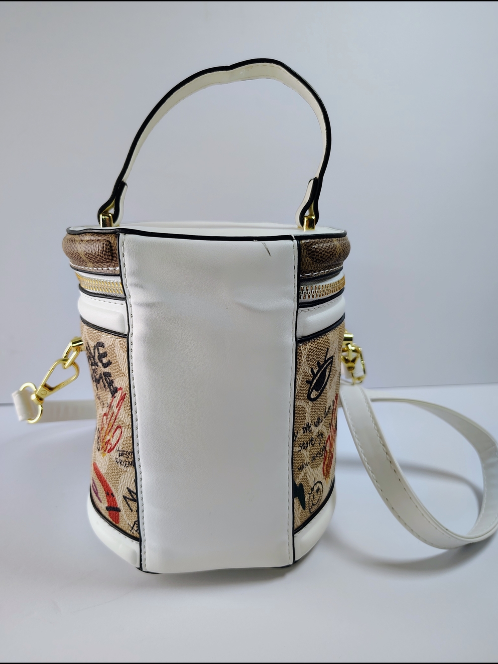 Graffiti Print Cylinder Crossbody Bag & Top Handle Handbag - Picture 5 of 12